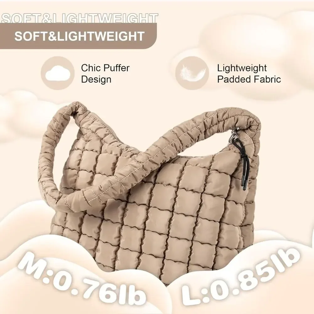 Quilted Puffer Tote Bag Purse Puffy Crossbody Shoulder Bag,Lightweight Nylon Bag - Picture 5 of 5